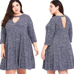 1X Torrid Blue Ribbed Choker Sweater Skater Dress